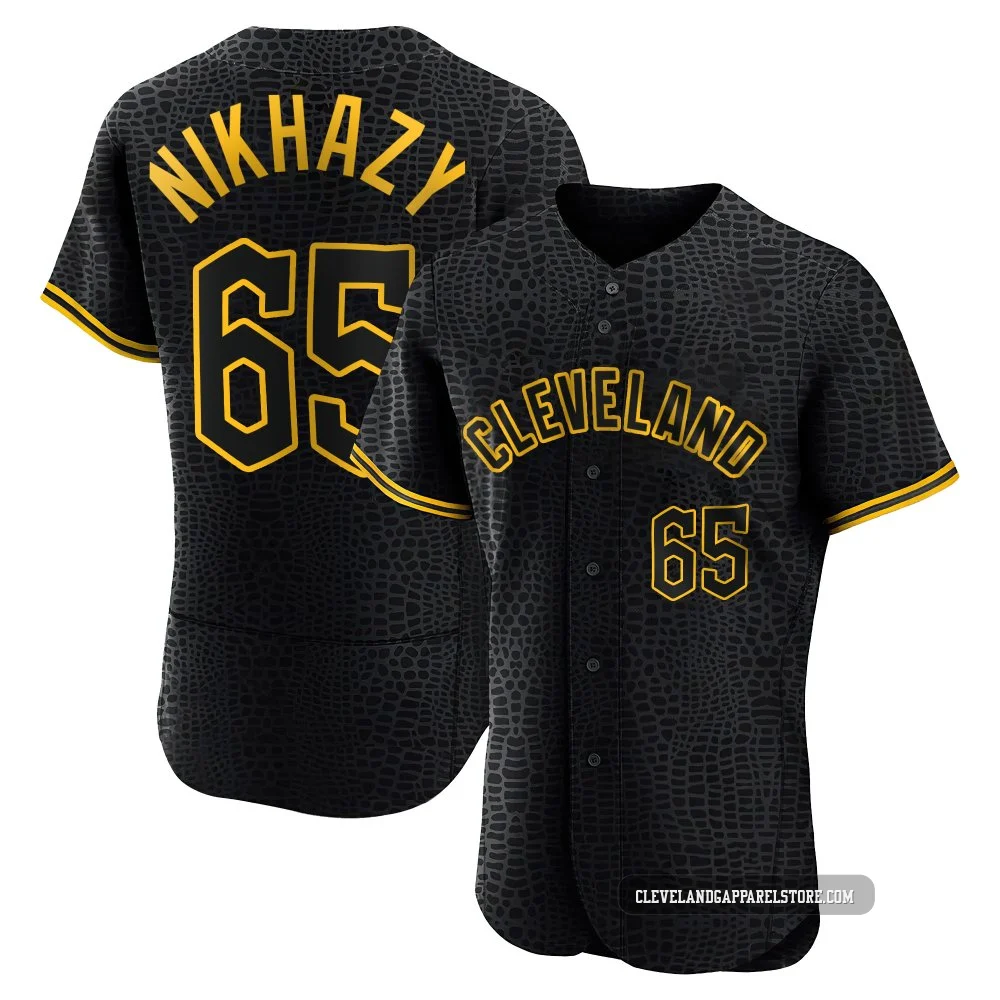 Doug Nikhazy ＃65 Cleveland Guardians Authentic Men's Black Snake Skin City Jersey