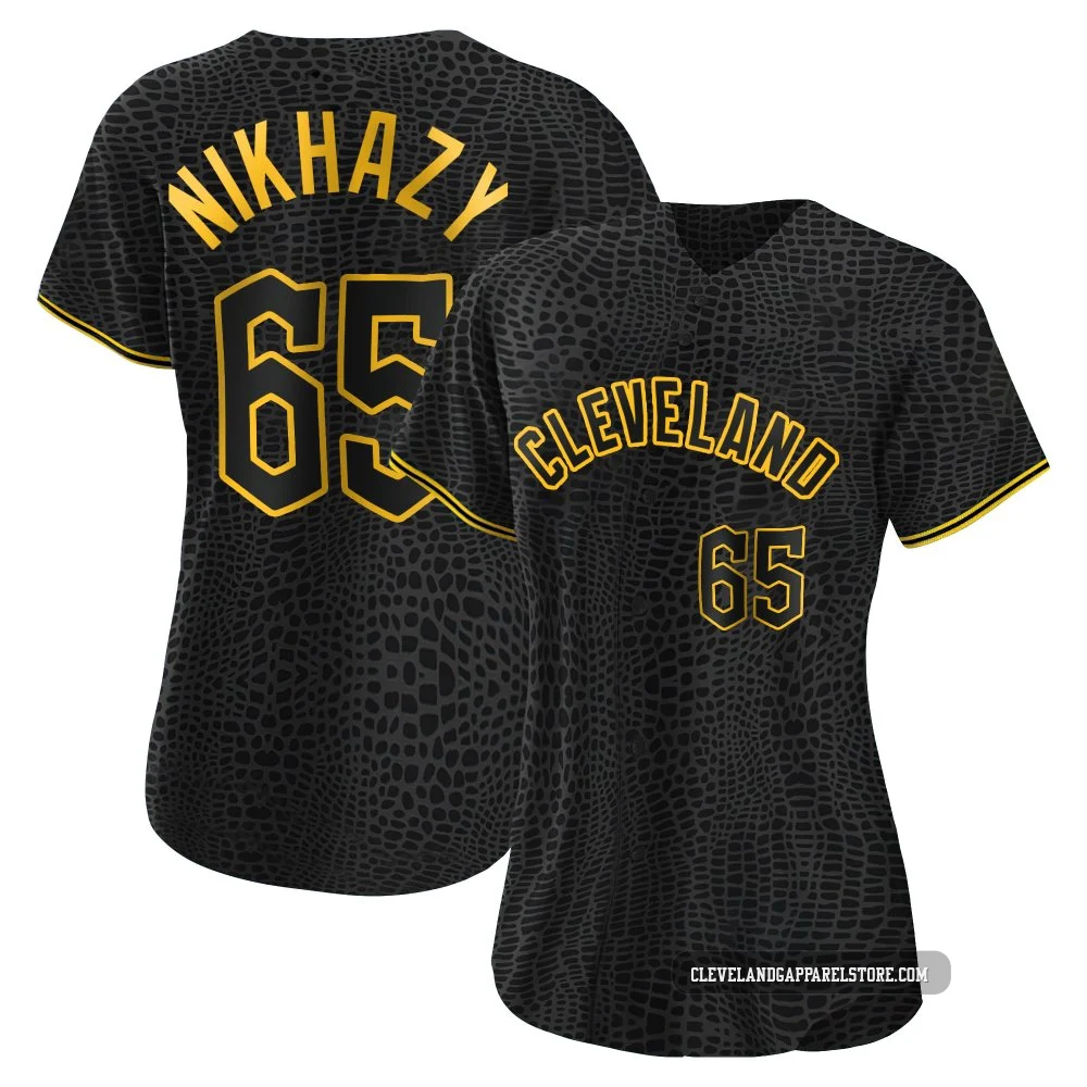 Doug Nikhazy ＃65 Cleveland Guardians Authentic Women's Black Snake Skin City Jersey