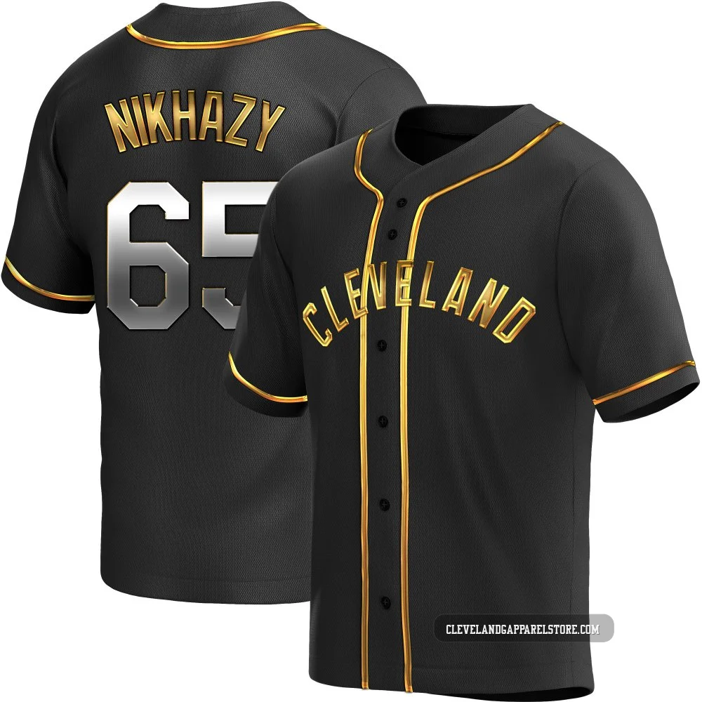 Doug Nikhazy ＃65 Cleveland Guardians Replica Men's Gold Black en Alternate Jersey