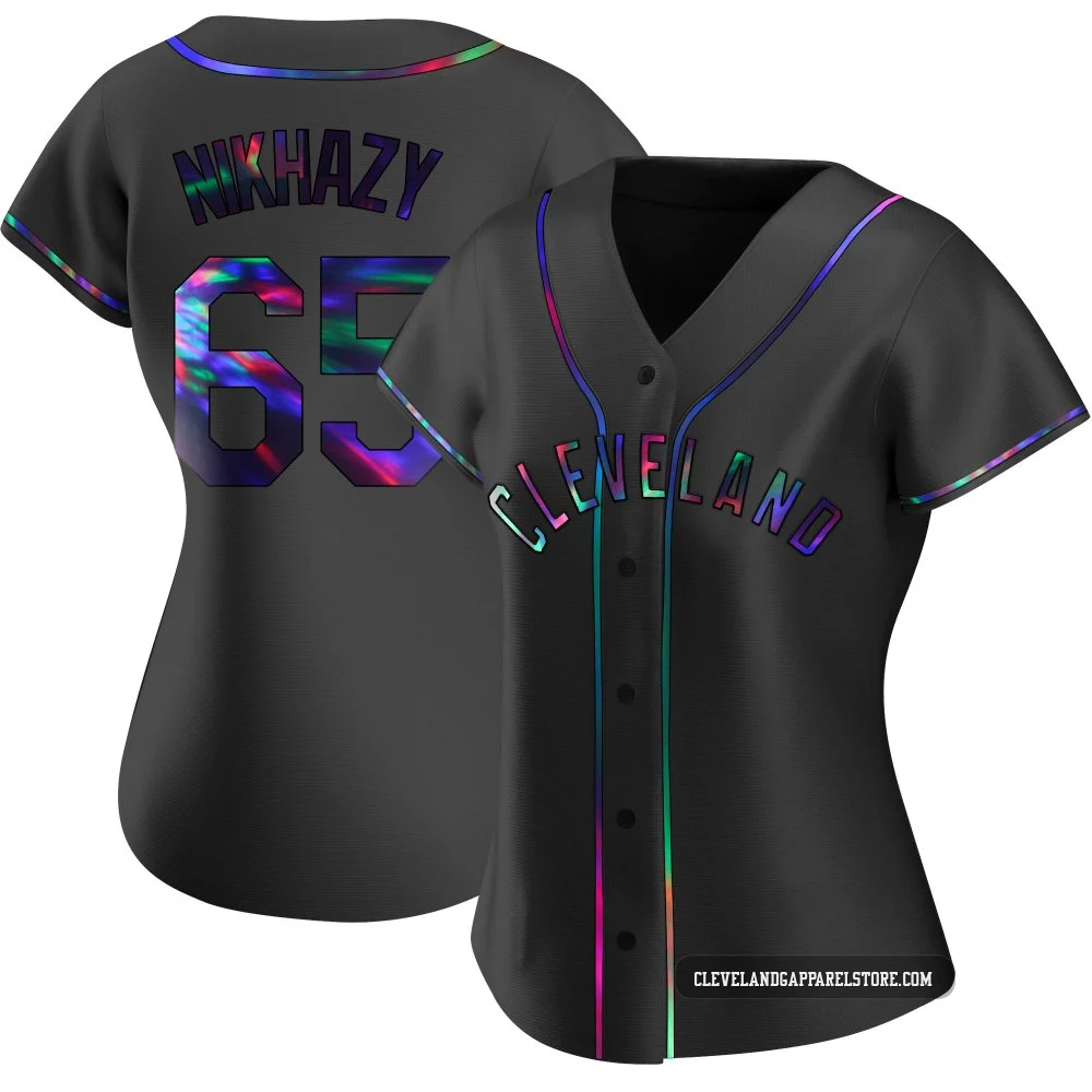 Doug Nikhazy ＃65 Cleveland Guardians Replica Women's Black Holographic Alternate Jersey
