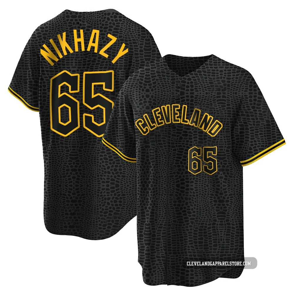 Doug Nikhazy ＃65 Cleveland Guardians Replica Youth Black Snake Skin City Jersey