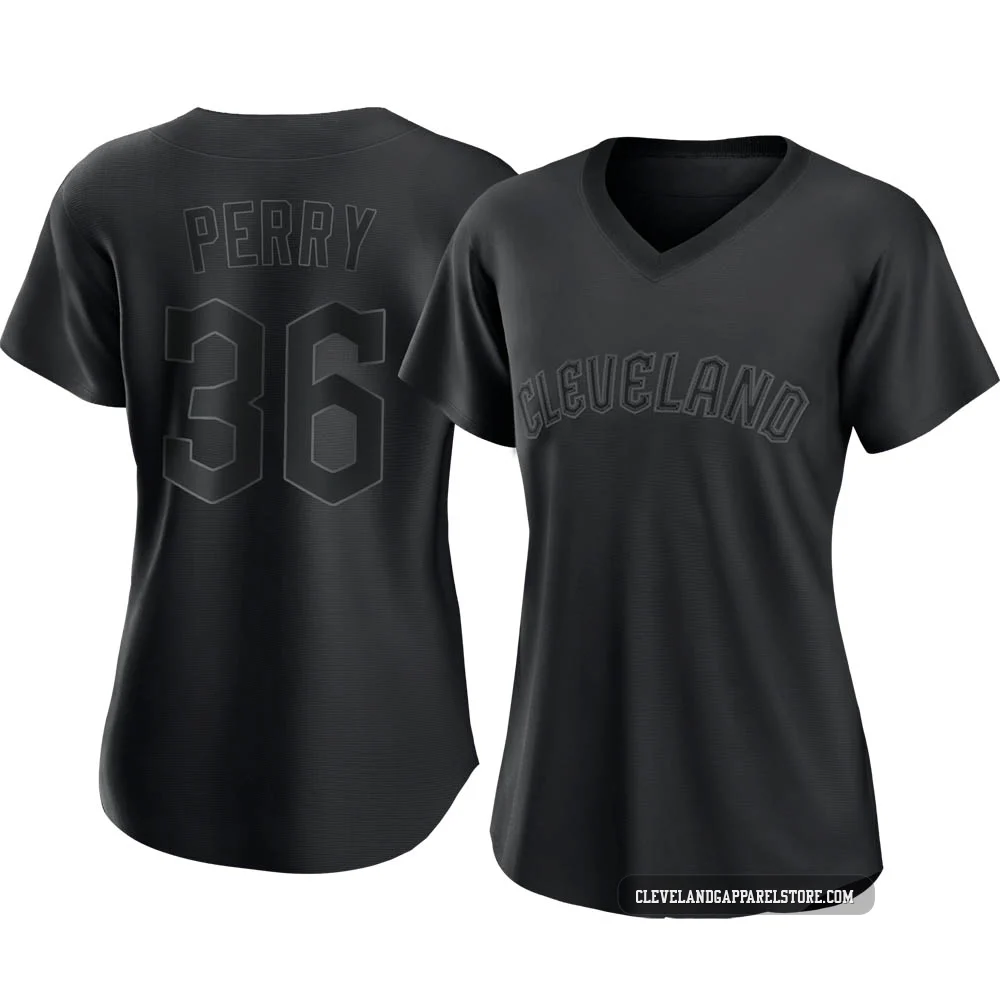 Gaylord Perry ＃36 Cleveland Guardians Authentic Women's Black Pitch Fashion Jersey