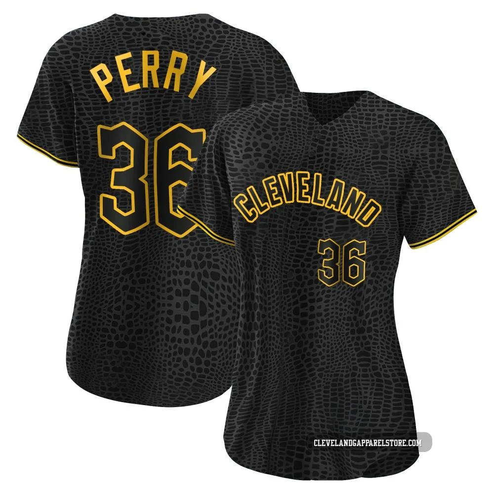 Gaylord Perry ＃36 Cleveland Guardians Authentic Women's Black Snake Skin City Jersey