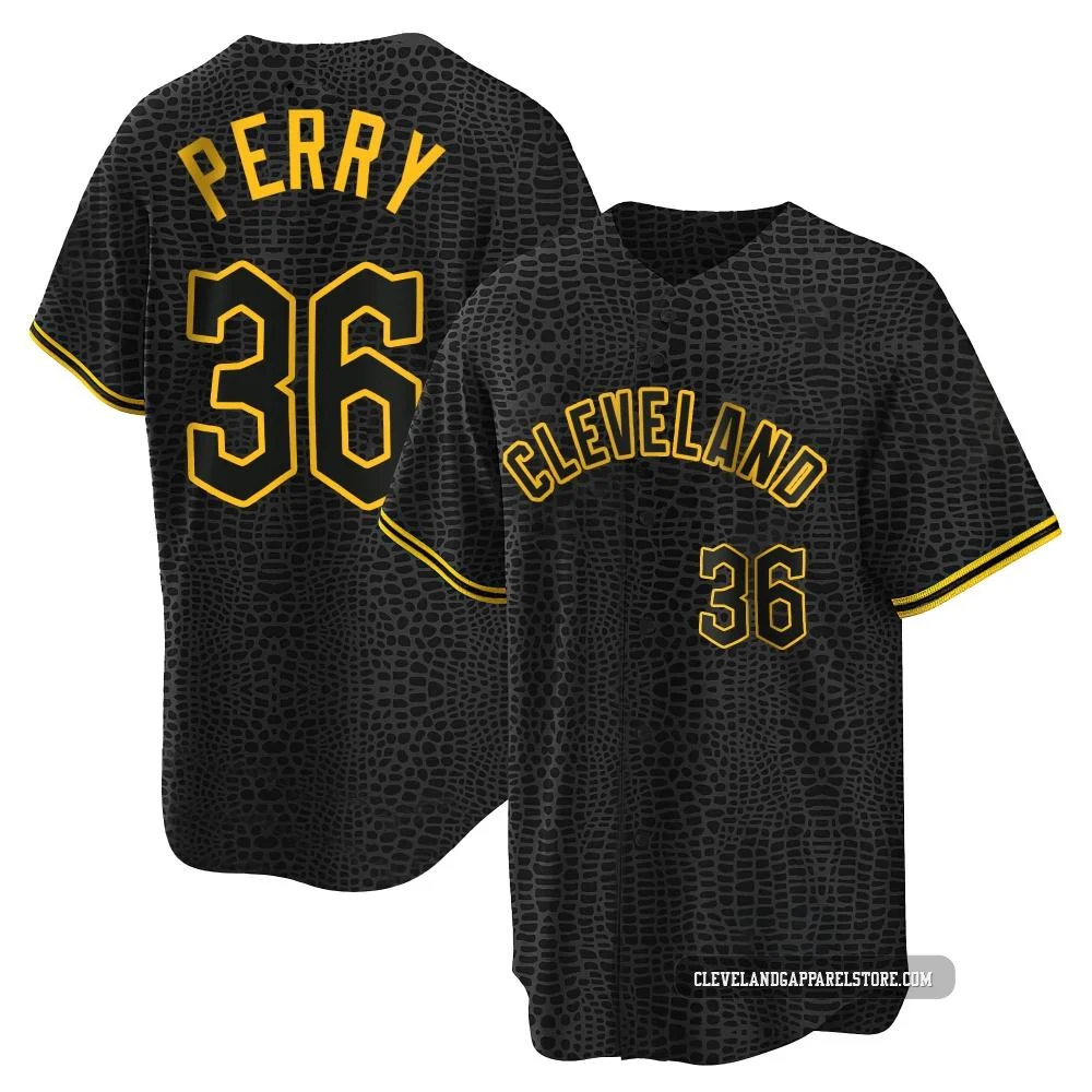 Gaylord Perry ＃36 Cleveland Guardians Replica Men's Black Snake Skin City Jersey