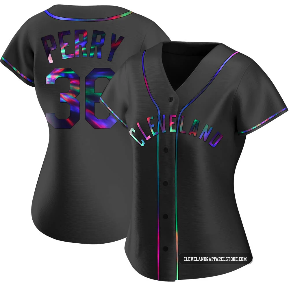 Gaylord Perry ＃36 Cleveland Guardians Replica Women's Black Holographic Alternate Jersey