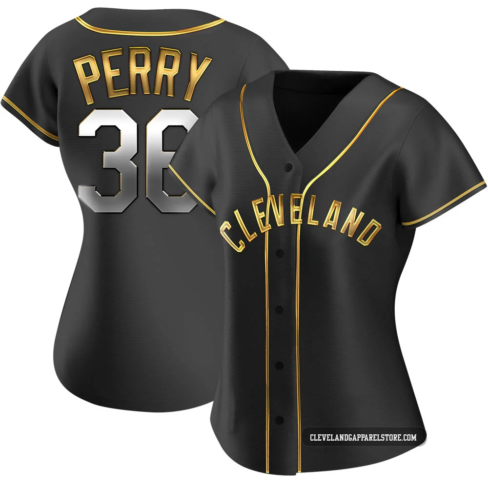 Gaylord Perry ＃36 Cleveland Guardians Replica Women's Gold Black en Alternate Jersey